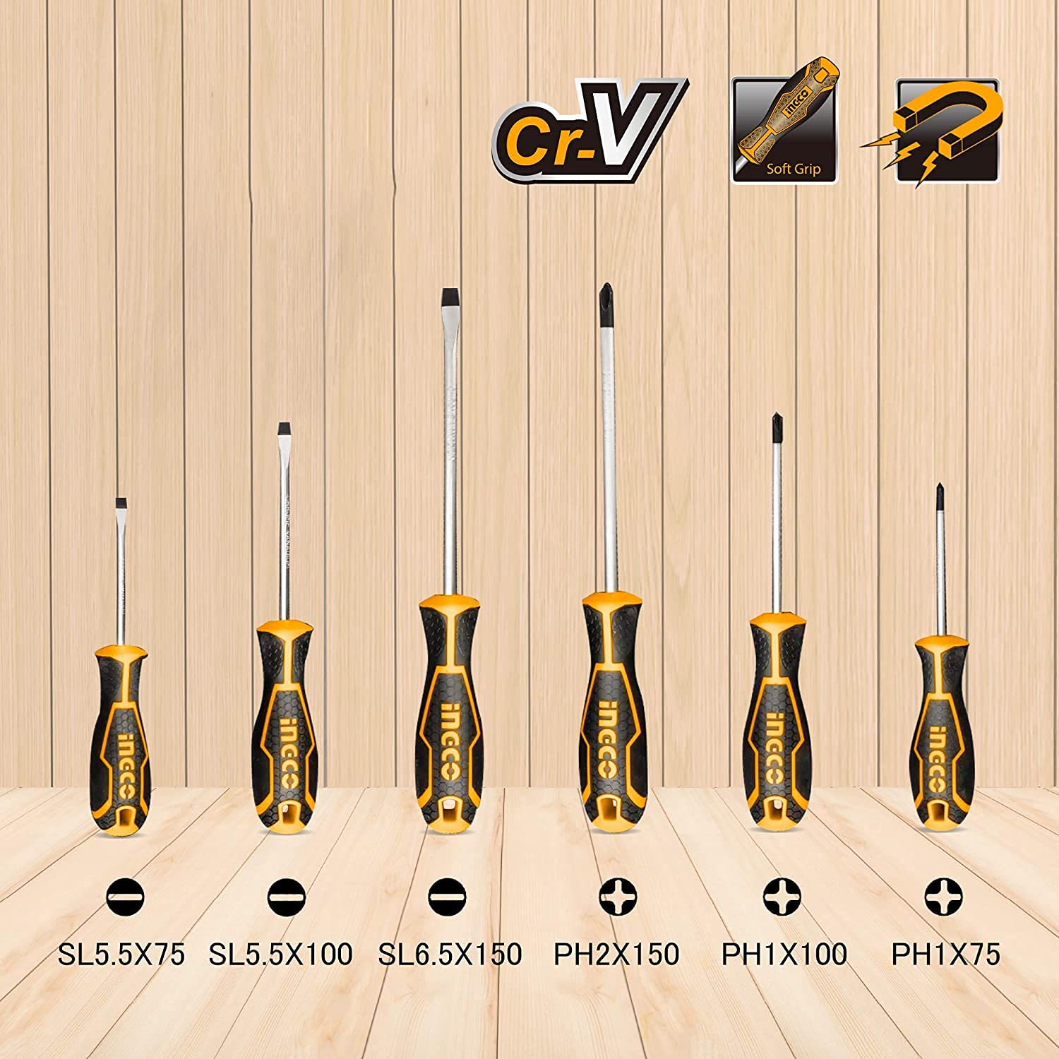 INGCO HKSD0628 6 pcs Round Blade Screwdriver set 