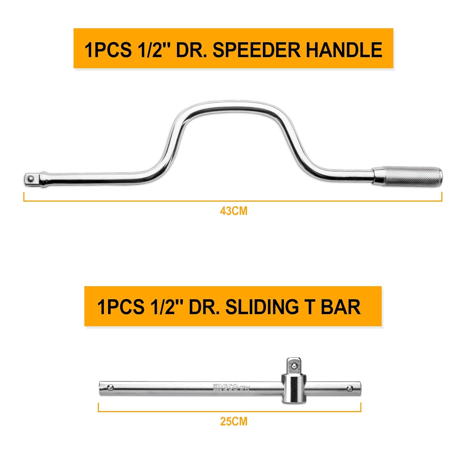 INGCO HKTS0243 24Pcs 1/2" Socket Set, 18pcs 1/2" CRV DR. Sockets, Extension Bar, Universal Joint, Sliding T Bar, Speeder Handle, Quick Ratchet Handle, Hand Tools Set with Metal Box (1 Set)