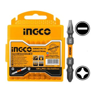 INGCO Impact Screwdriver Bit, PH2+SL 6.0 * 1.0 65mm, 10 PCS PACK, S2 Industrial Steel, Black surface with magnet SDBIM21HL133