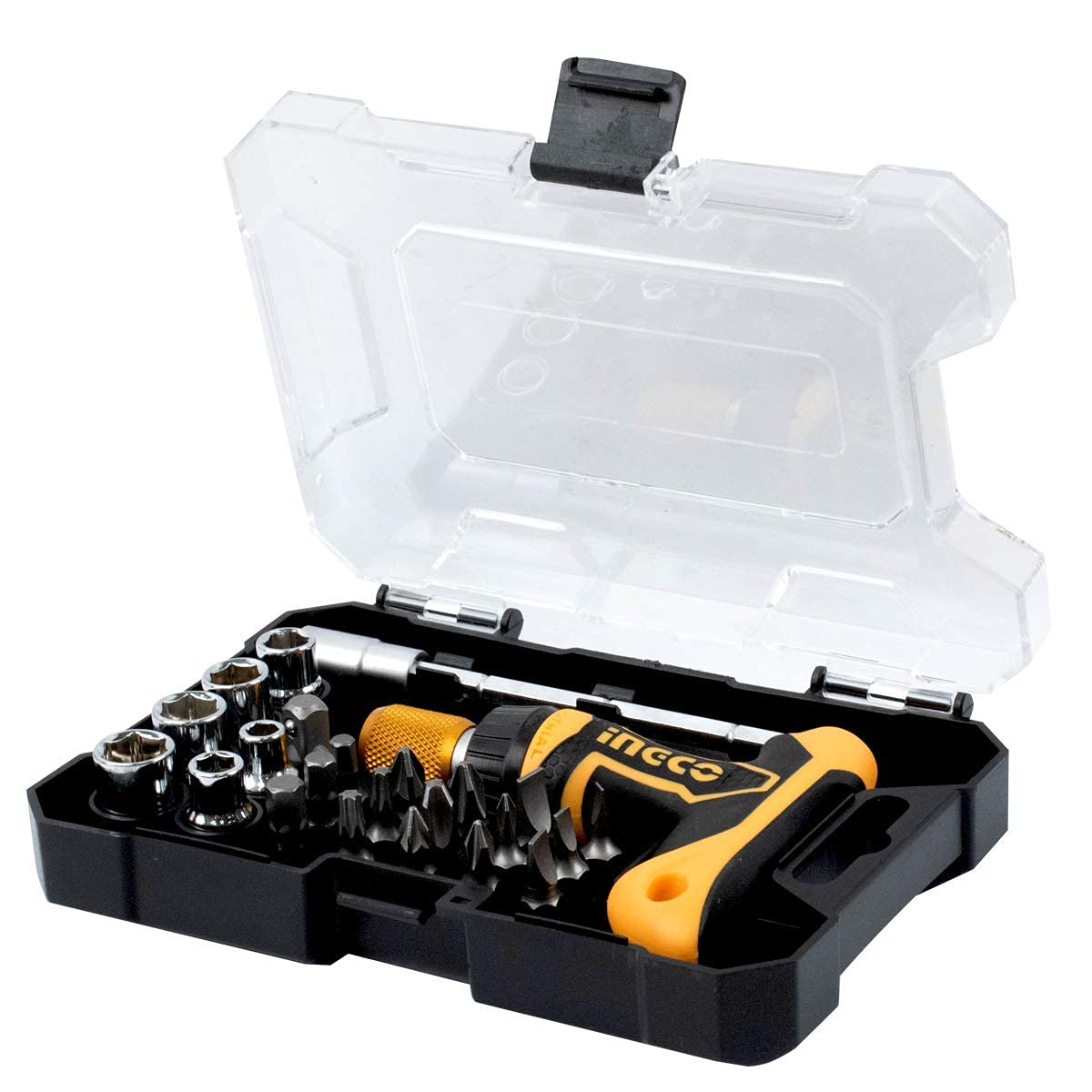 Homdum INGCO 24 Pcs Carbon Steel Professional Industrial Grade Screwdriver Set with Box Spanners (Yellow) HKSDB0188