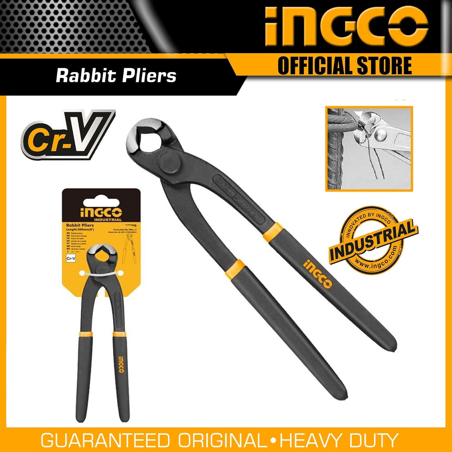 INGCO Rabbet Pliers, 9"/228mm Cr-V, Black Finish and Polish, with Extended Handles for Longer Reach