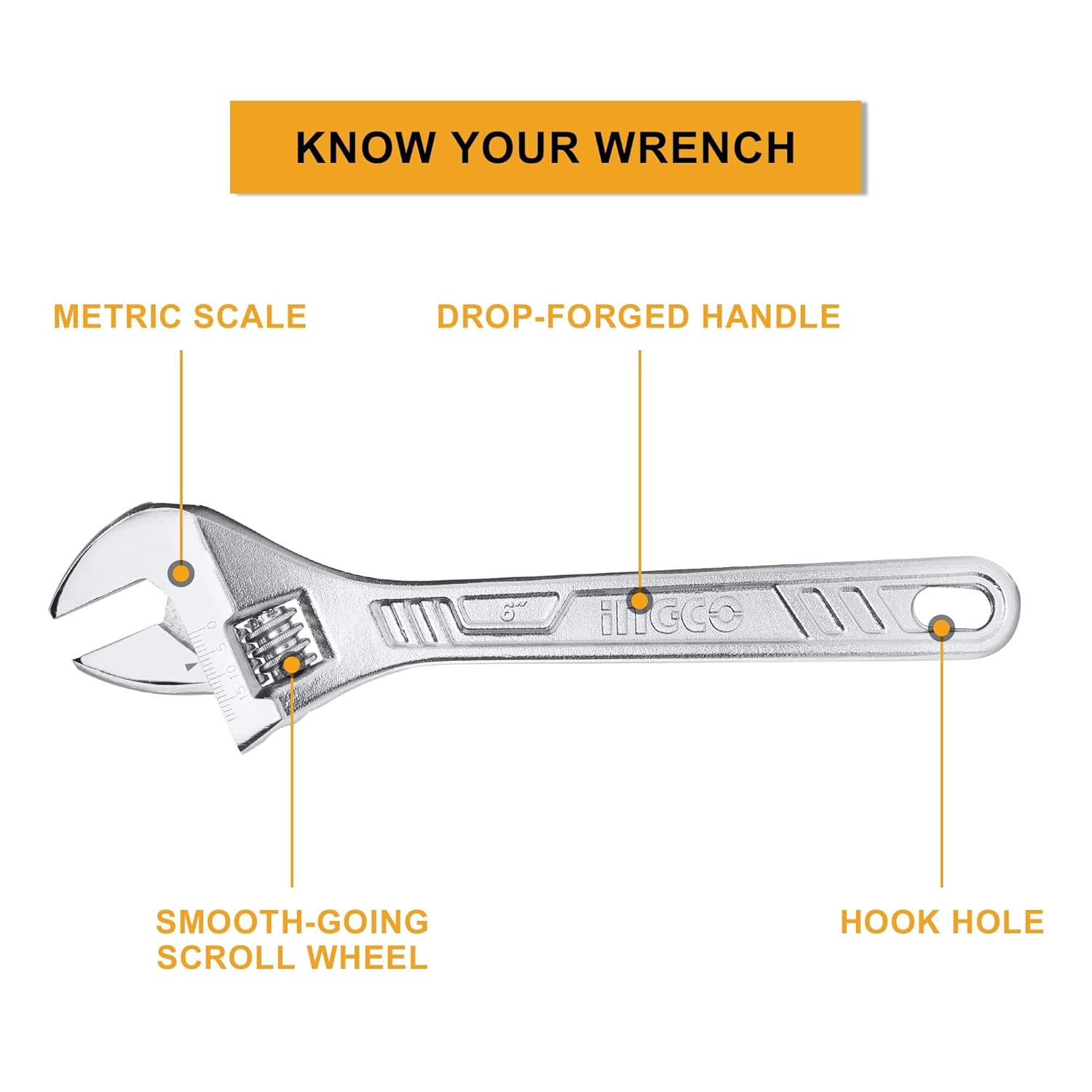 Ingco 3 pcs Adjustable Wrench,