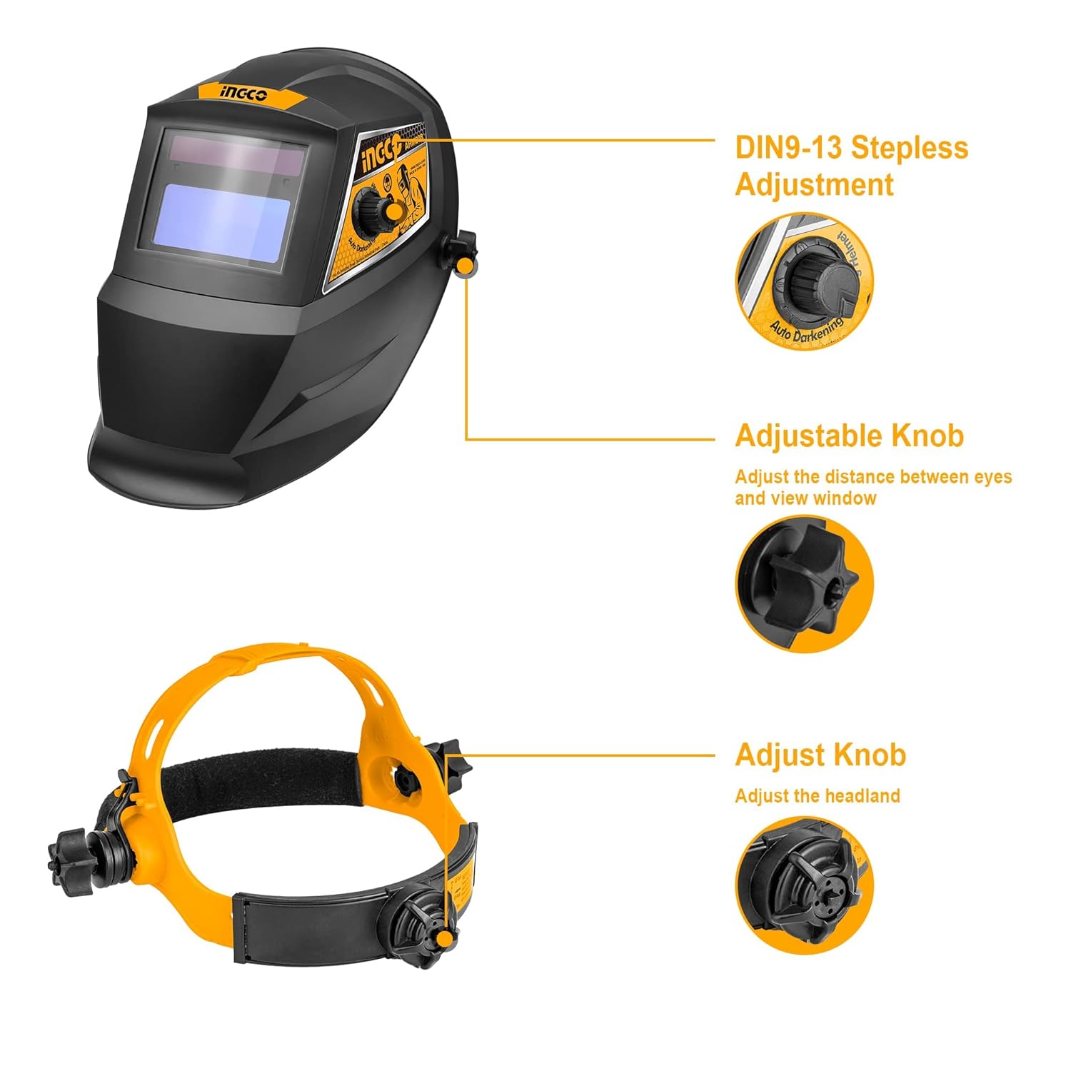 Ingco 92 x 42 mm Auto Darkening Welding helmet