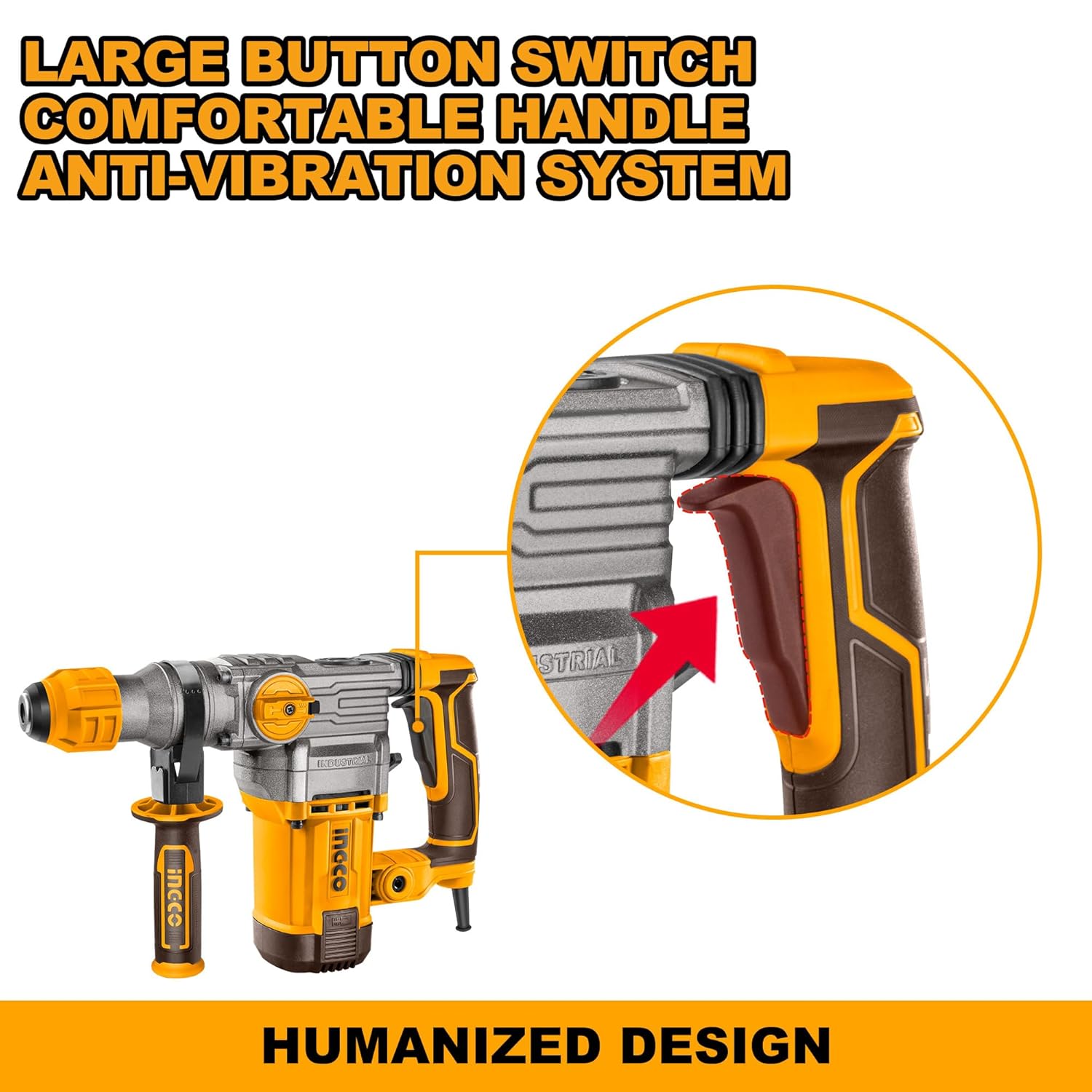 Ingco Hammer Drill Machine, 1500W Rotary Hammer Drill Machine Heavy Du