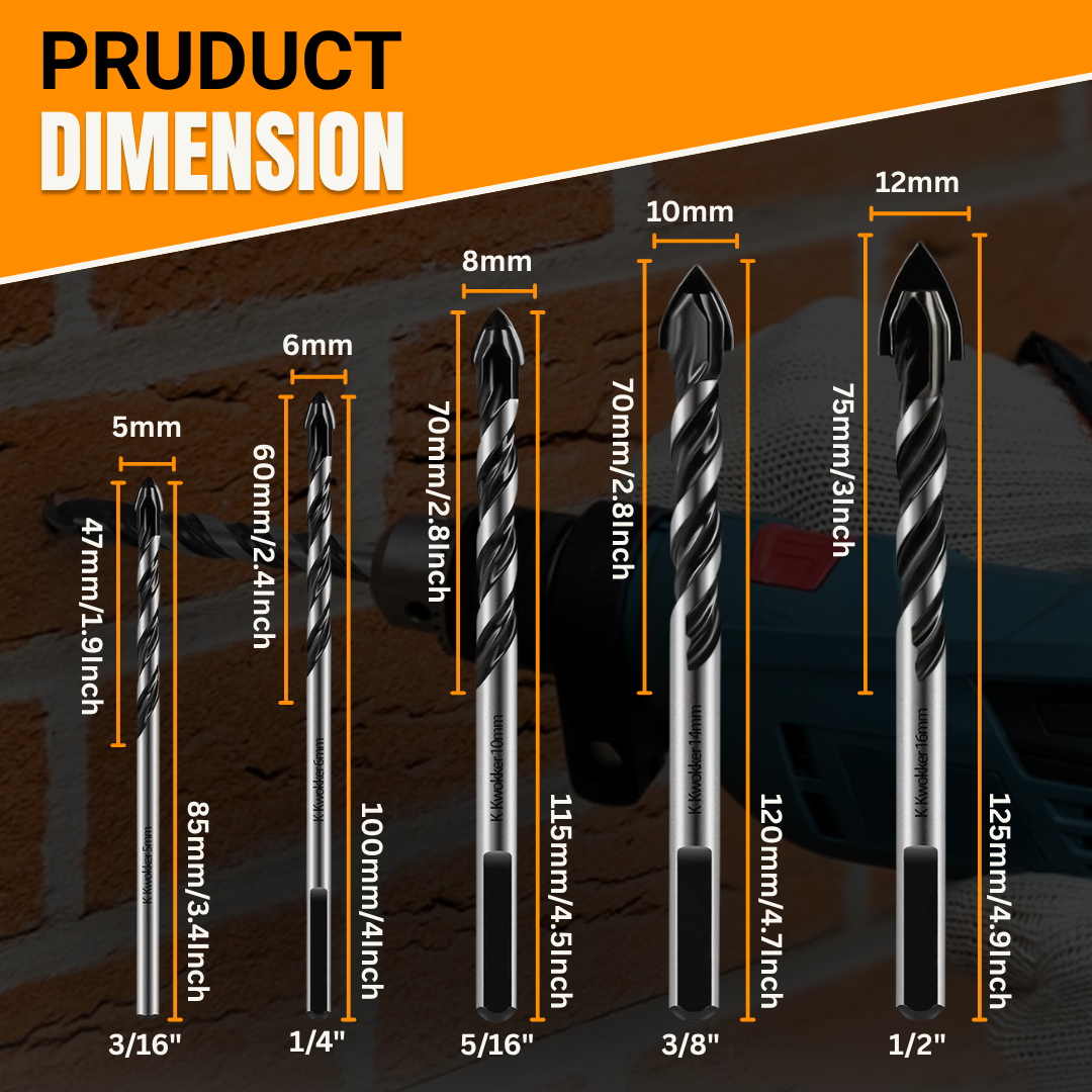 MASONRY DRILL BITS 5 SIZE
