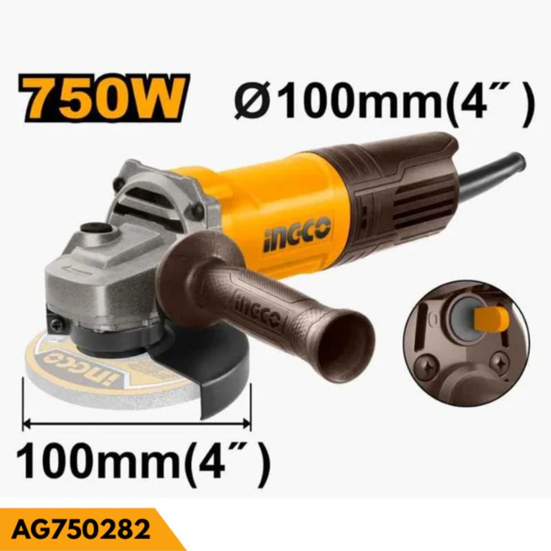 INGCO  750W Angle Grinder – 100mm Heavy Duty Grinding Machine - AG750282