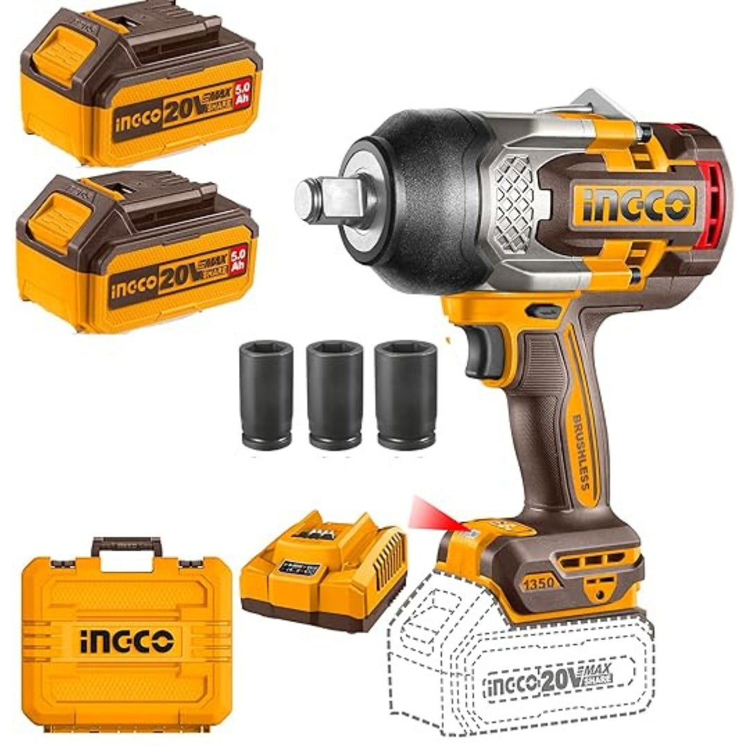 INGCO  20V Cordless Brushless Impact Wrench – 1350Nm Heavy Duty Tool - CIWLI20135