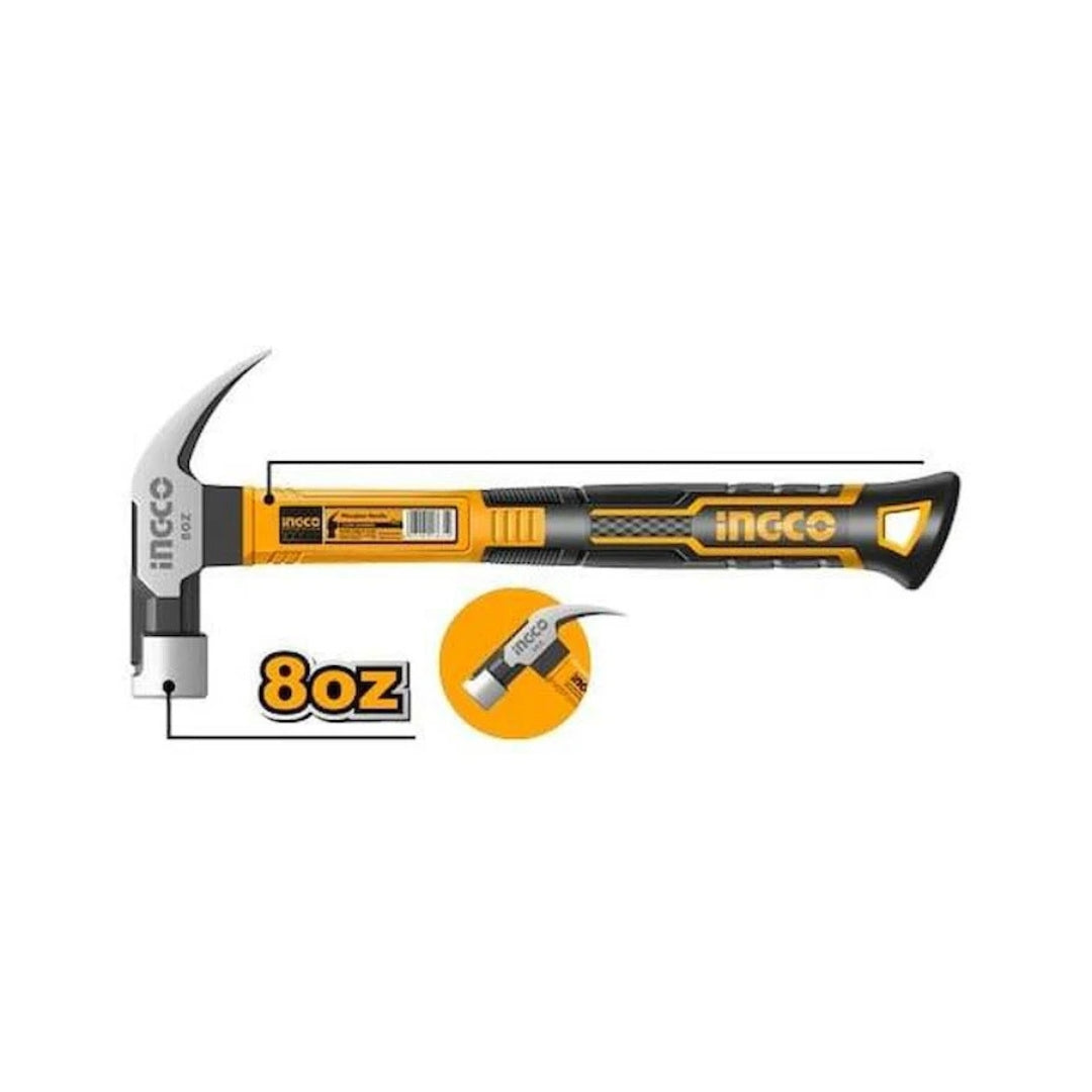 INGCO  8oz Claw Hammer – Fiberglass Handle Magnetic Hammer -  HCH81008