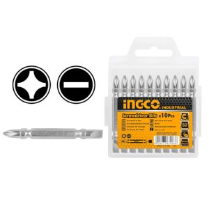 INGCO Screwdriver Bit, PH2+SL6, 65 mm, 10 PCS PACK, S2 Industrial Steel, Nickle Plated Megnetic