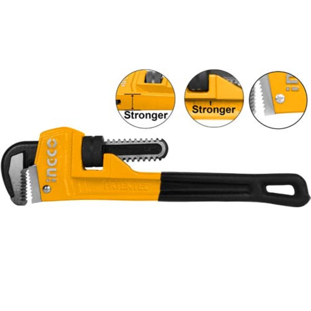 INGCO  10 Inch Pipe Wrench 250mm Heavy Duty Cr-Mo Jaw - HPW0810
