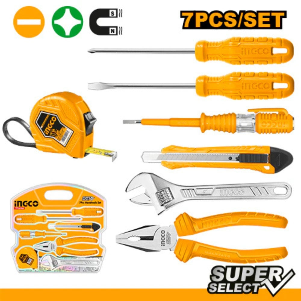 INGCO  7 Pcs Hand Tools Set – Pliers, Wrench & Screwdriver Kit - HKTH10807