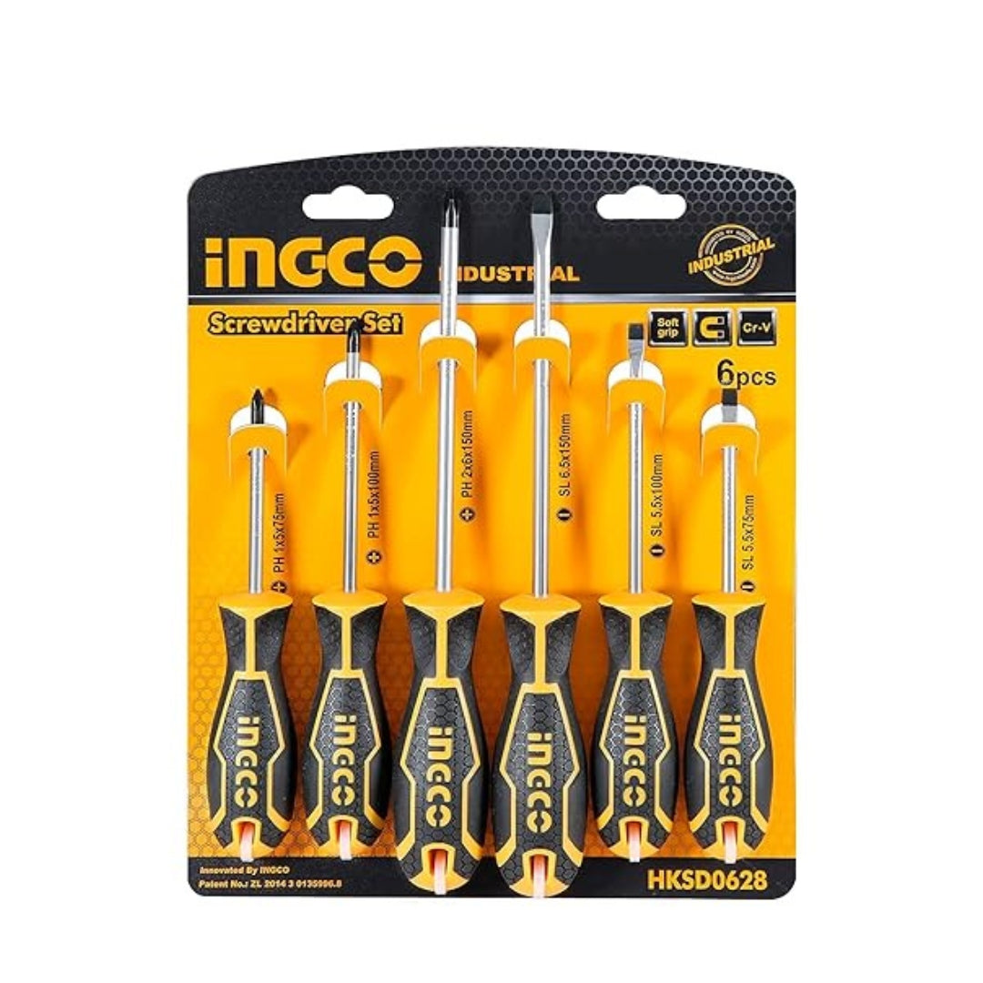 INGCO  6 PCS Screwdriver Set – CR-V Round Blade Screwdrivers with Ergonomic Handle - HKSD0628