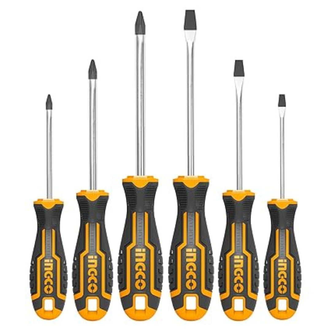 INGCO  6 PCS Screwdriver Set – CR-V Round Blade Screwdrivers with Ergonomic Handle - HKSD0628