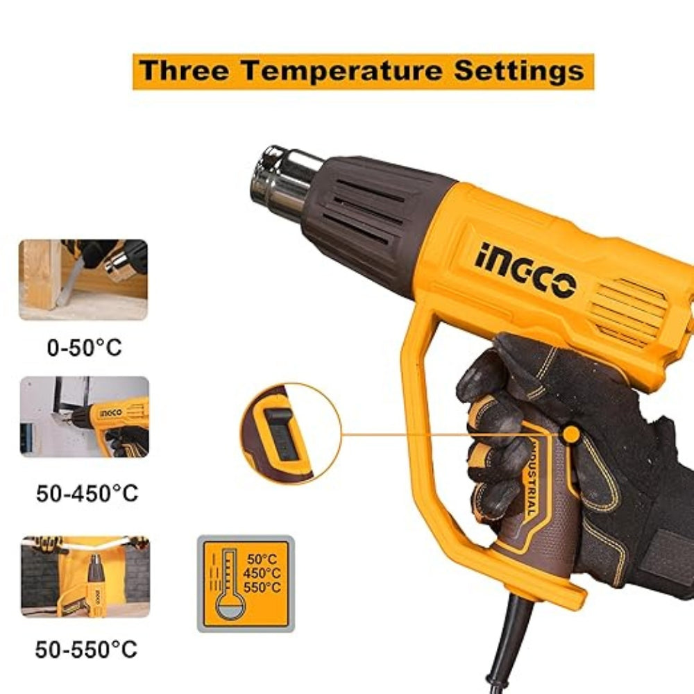 INGCO  2000W Heat Gun – Heavy Duty Hot Air Gun with 4 Nozzles - HG200028