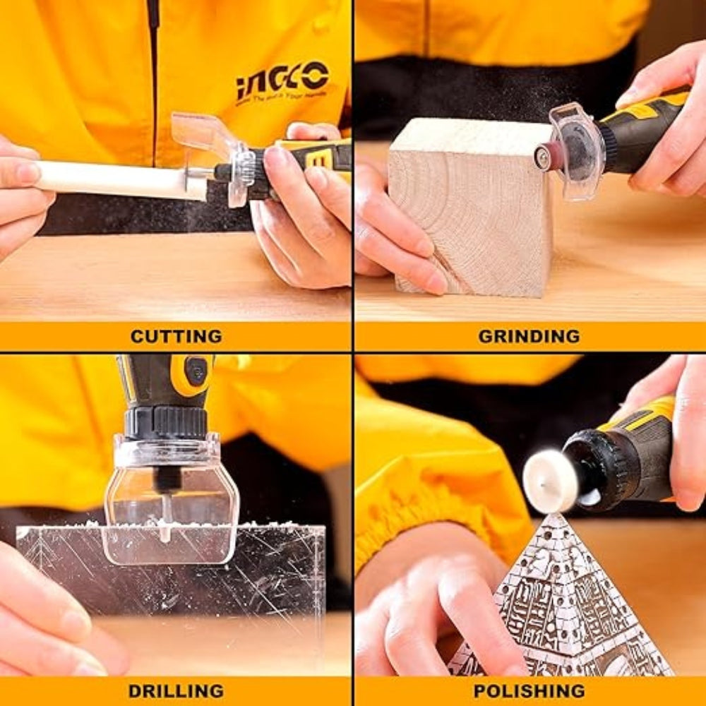INGCO 8V Cordless Grinder – Variable Speed Rotary Tool with 67 Accessories - CMGLI0801