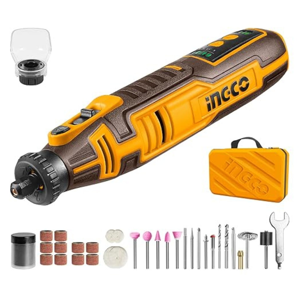 INGCO 8V Cordless Grinder – Variable Speed Rotary Tool with 67 Accessories - CMGLI0801