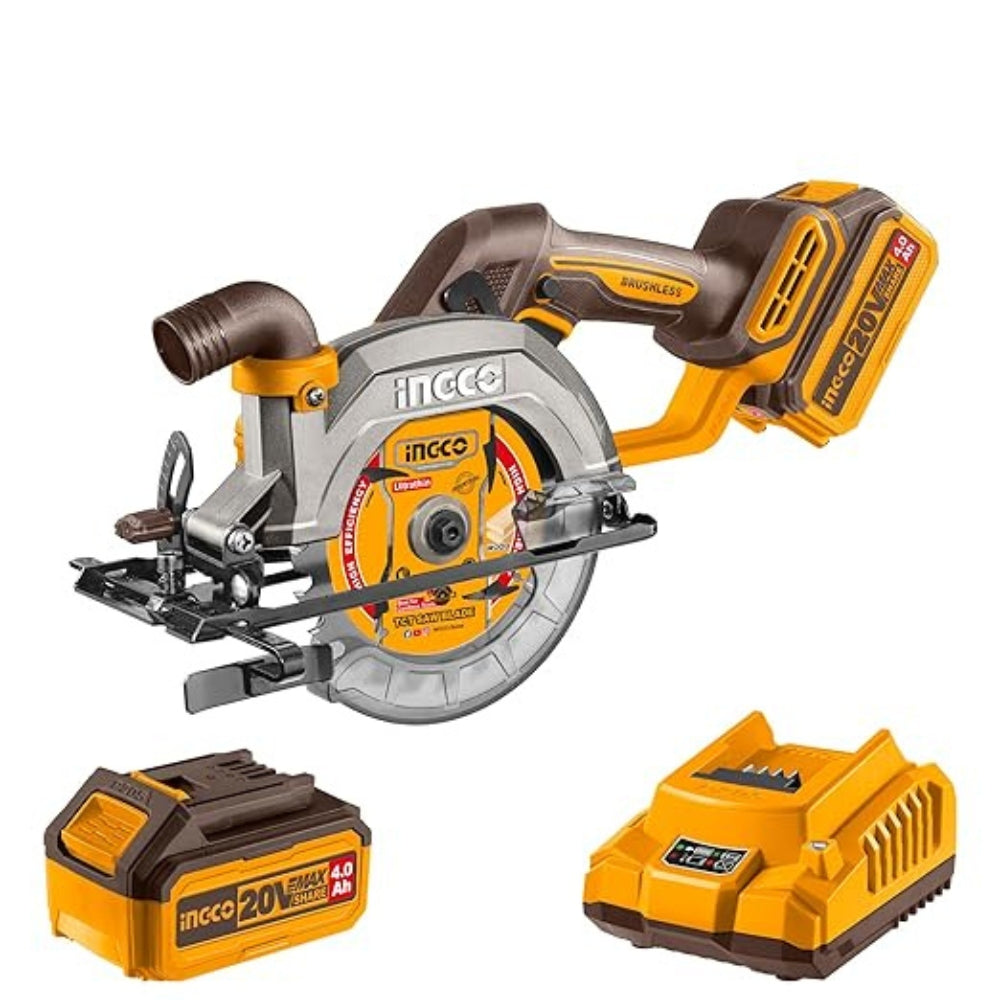 INGCO 20V Cordless Circular Saw – Brushless Power Saw with Battery & Charger- CSLI14021