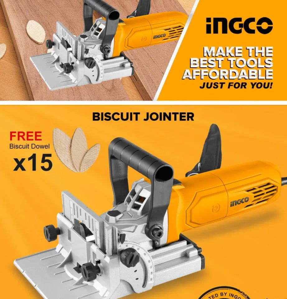 Homdum Wood Biscuit jointer machine INGCO BJ9508 wood plank/table top jointing tool with 15 pc biscuit dowel.