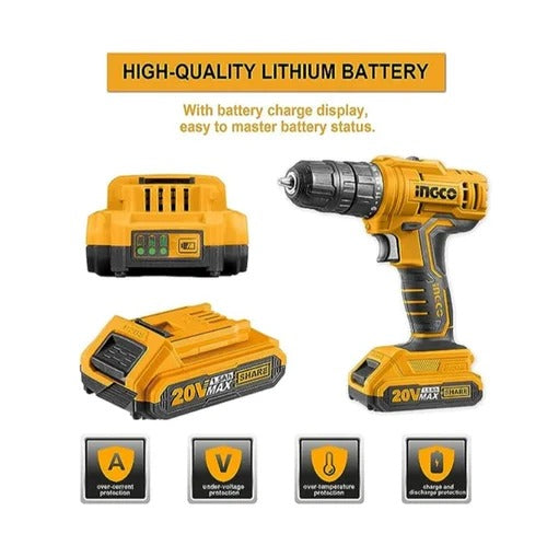 Ingco 20V 0.8-10mm Lithium-Ion Cordless Drill, CDLI200528