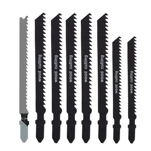 Homdum 8 pc INGCO Heavy Duty Jigsaw Blades AKD8088 Set For Metal/Wood cutting/Acrylic Cutter - Extra long t shank pendulum Blade with Basic/Clean/Speed cutting Types.