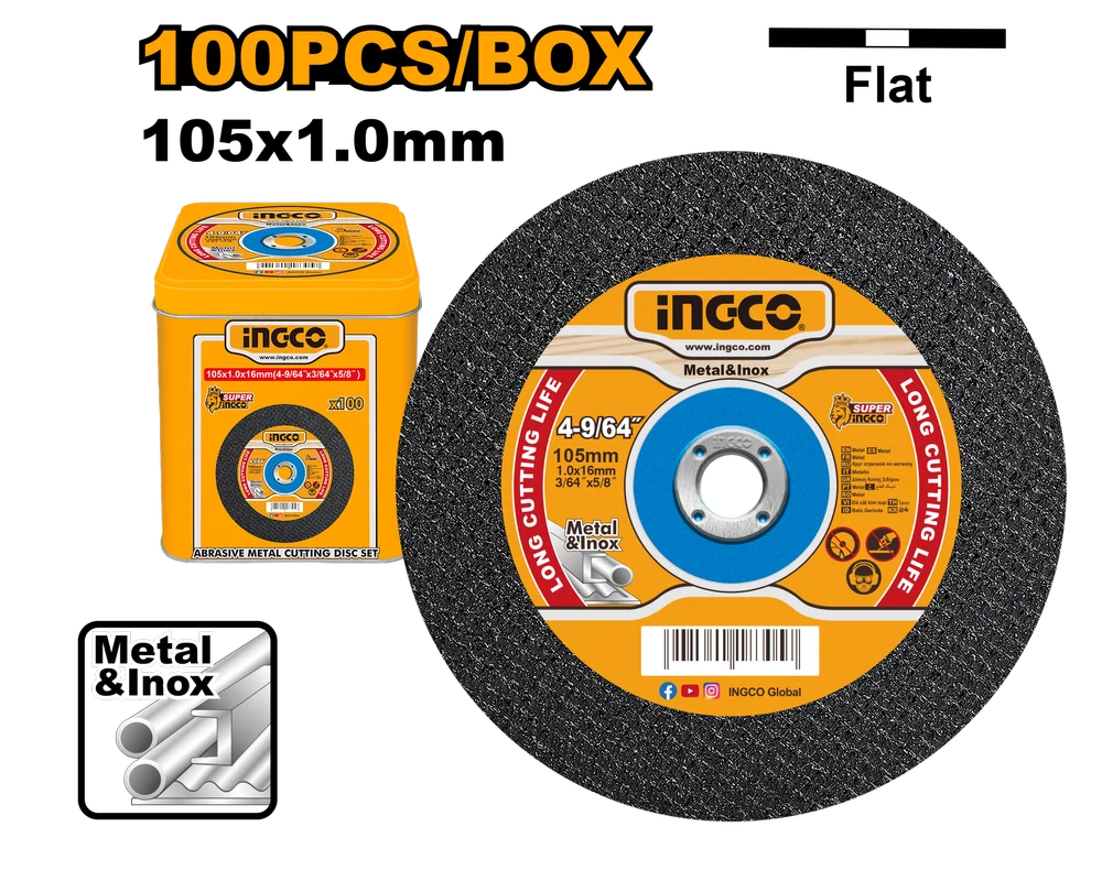 INGCO 105mm (4 Inch) Metal Cutting Disc 100 Pcs-MCD10105100 | HOMDUM