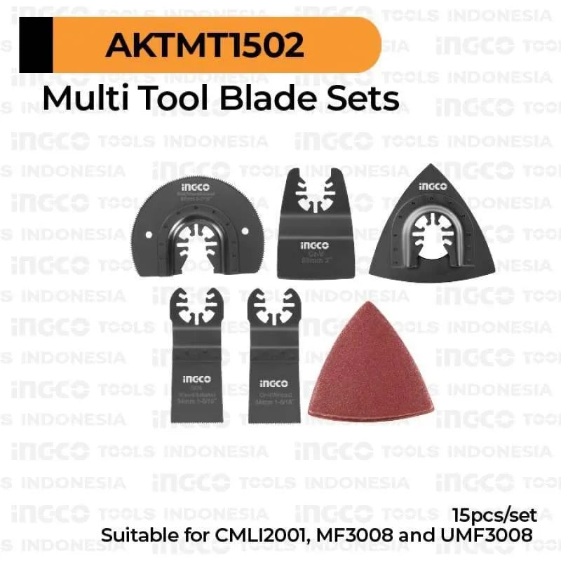 Ingco AKTMT1502 Oscillating Multifunction-Tool accessories 15-Piece Multi Purpose for Sanding Scraping Cutting Polishing Grinding Grout Removal.