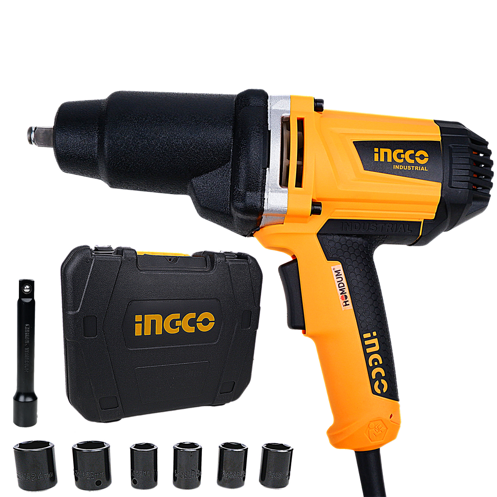 Homdum 1050w Electric Impact Wrench ½ inch drive INGCO 12.7mm with accessories 6 pcs impact sockets and 1 pc extension bar.