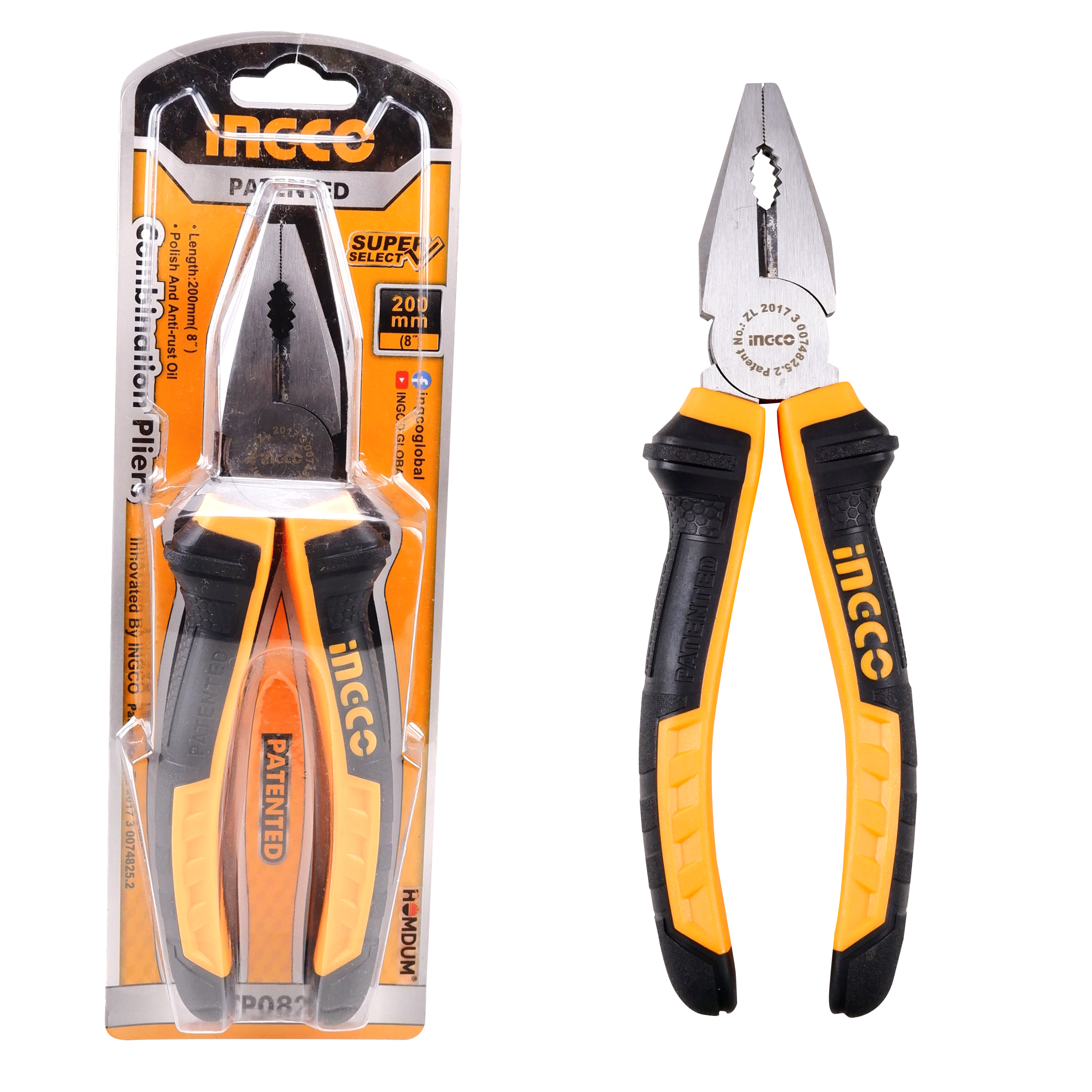 Homdum 8 inch Combination plier INGCO Sturdy wire cutter Lineman cutting pliers Insulated double color black & yellow HCP08208