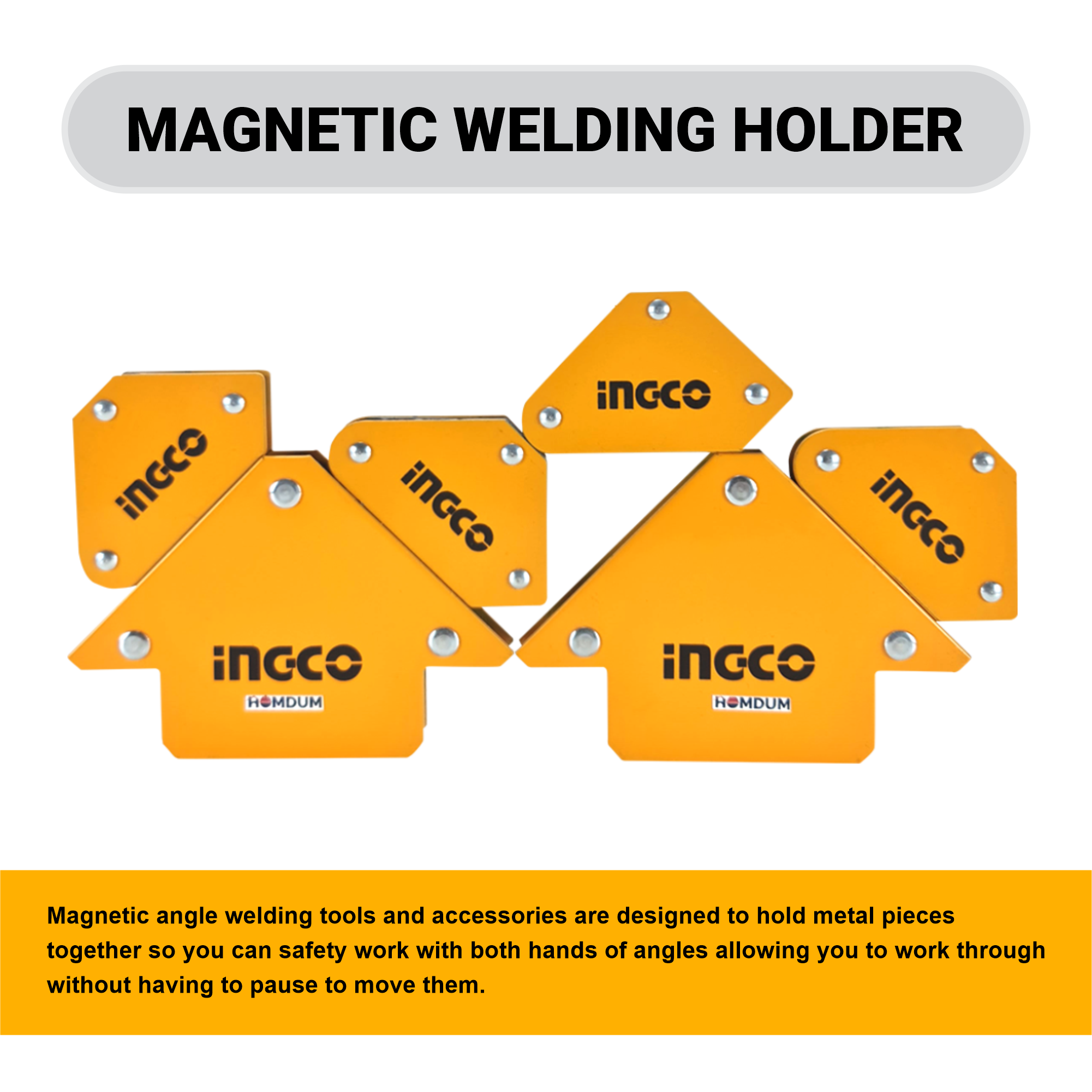 Homdum 6pc Multi Angle magnetic welding holder clamps set INGCO with 2 pc x 3 inch arrow type square and 4pc x Mini arrow square strong magnet pull for accurate alignment in fabrication works