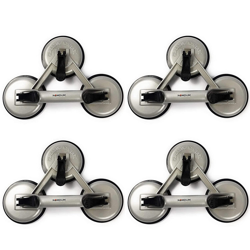 Homdum Aluminum 4.8” Lifting Suction Cup Plate Single/Three Handle Locking (3 claw) Sucker Flat Gripper for Lifting Mirror/Tiles/Granite slab, Glass Lifter.Pack of 4pc