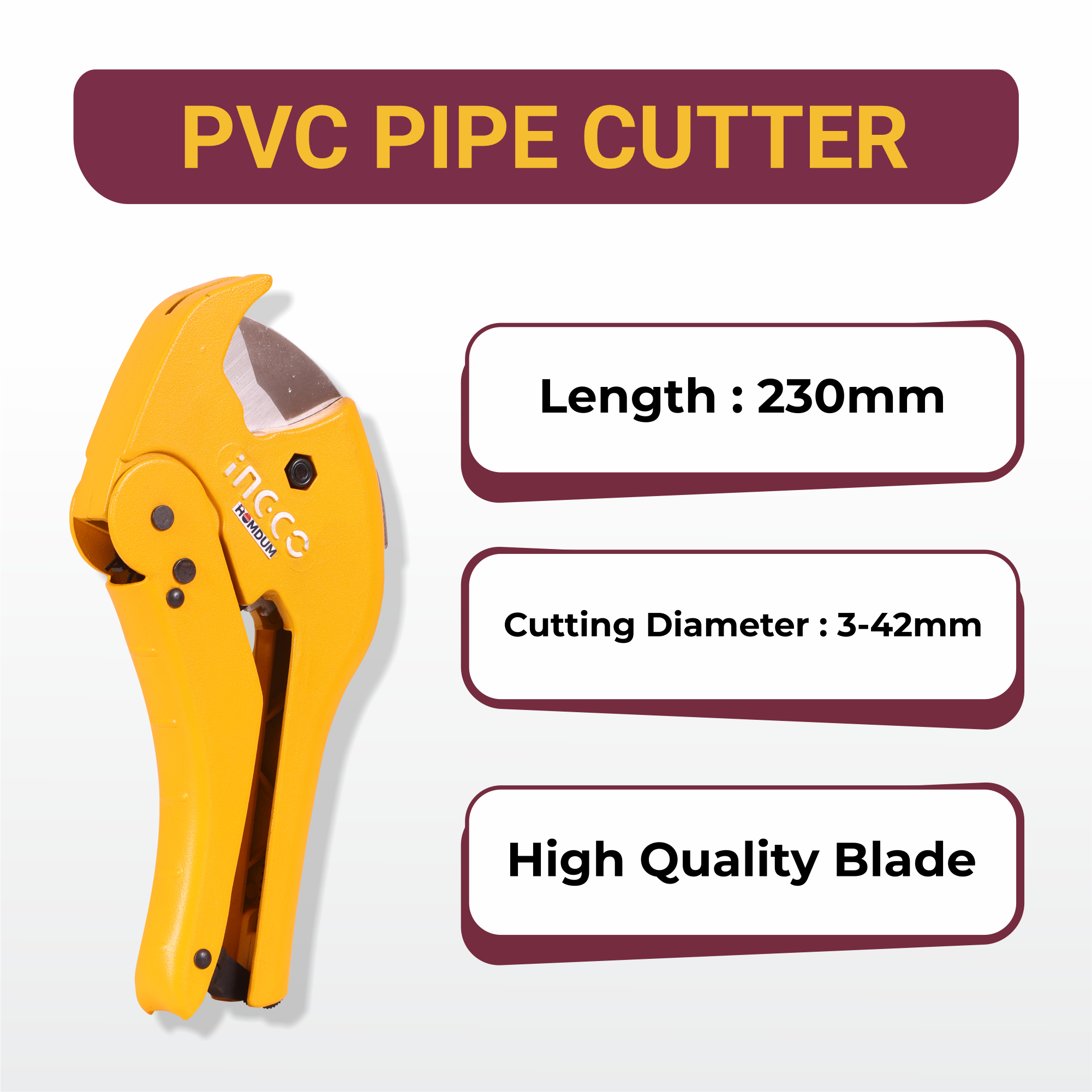 Homdum Pvc Pipe cutter high quality bade 3-42mm INGCO Heavy Duty Ratchet Handheld Hose Tube Cutting Tool for cpvc and ppr pipe plier length 193 mm