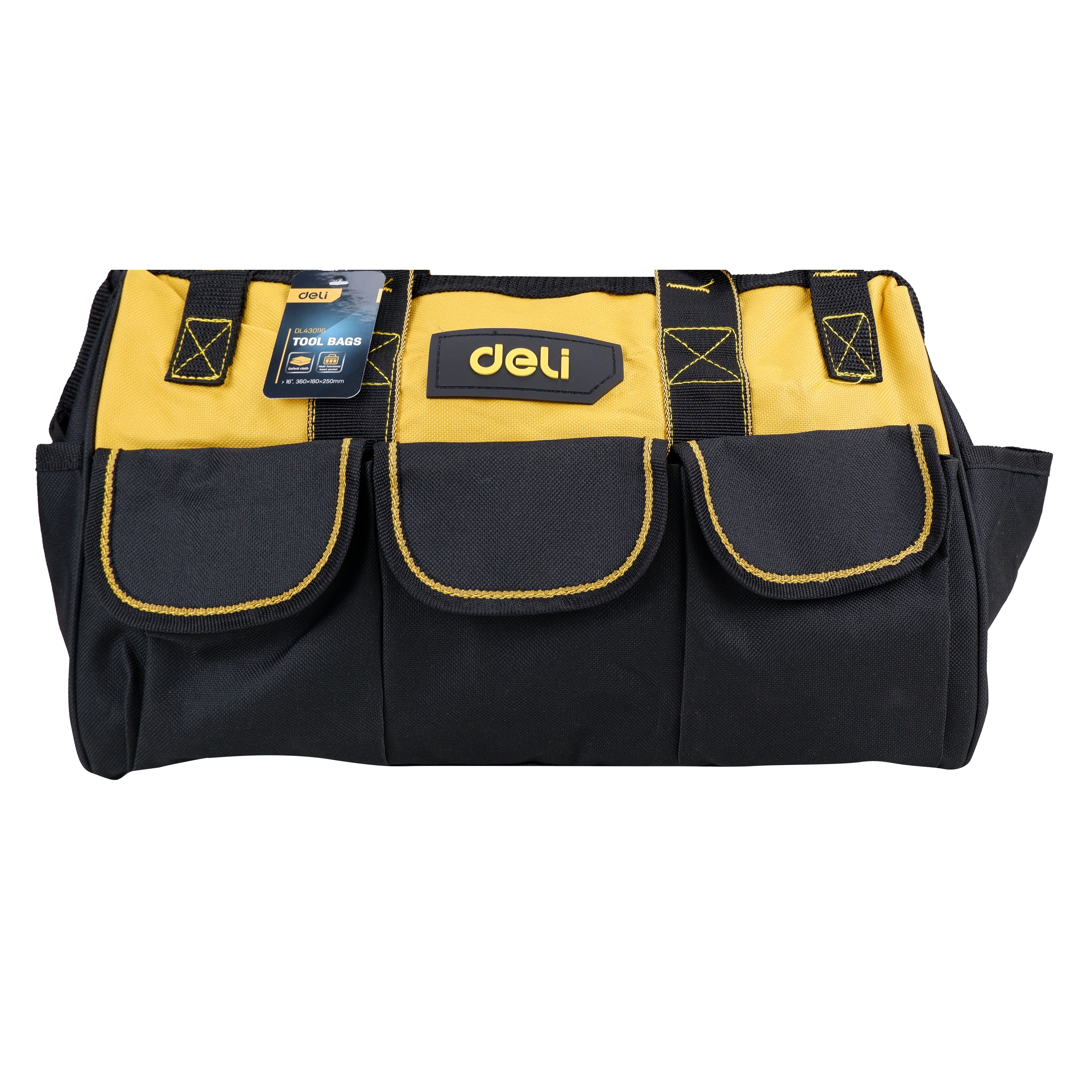 Homdum 16” Deli Multipurpose Tools Storage Bag Water Resistant for Electrician Plumber Technician Nylon Material with 3 Flap up Pockets and 16 Open Pockets Color Yellow Black size