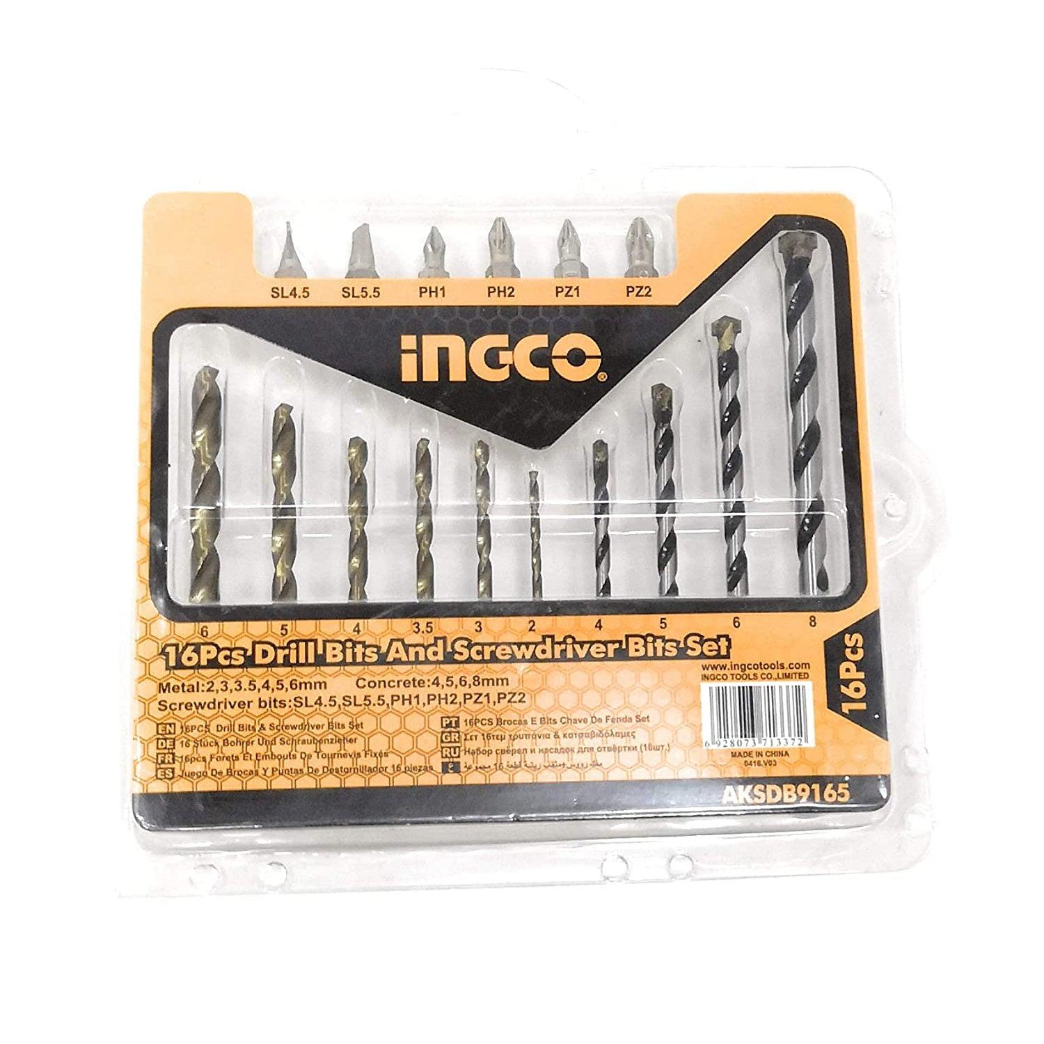 Ingco 3 in one 16 Pcs Assorted HSS Drill Bit - Concrete drill bit & Screwdriver Bits Combo set