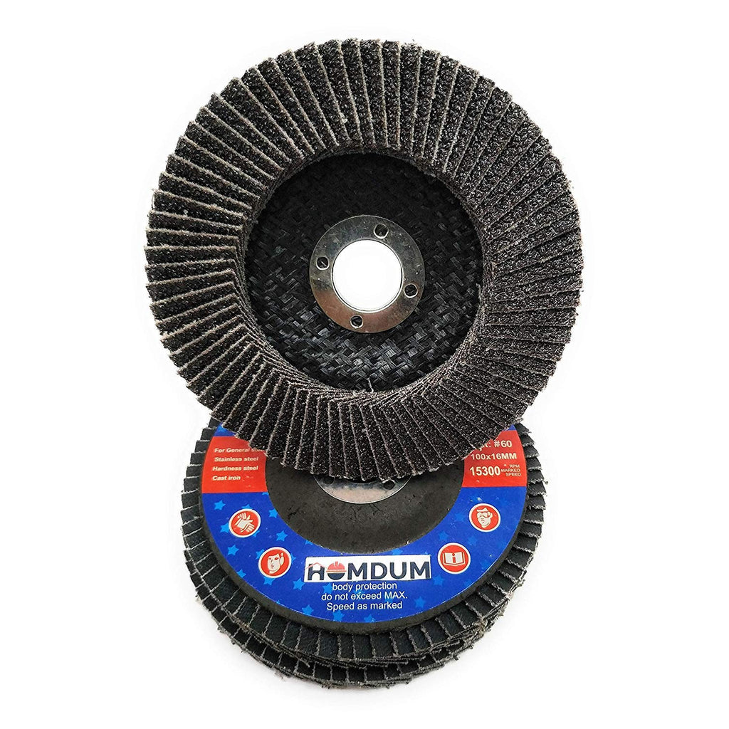 Homdum Aluminium Oxide flap discs 4” inch best for de-rusting metal and stainless steel pre-polishing, size 115 mm Black/Brown