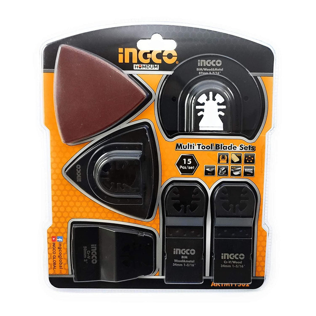 Ingco Oscillating Multifunction-Tool accessories 15-Piece Multi Purpose for Sanding Scraping Cutting Polishing Grinding Grout Removal.