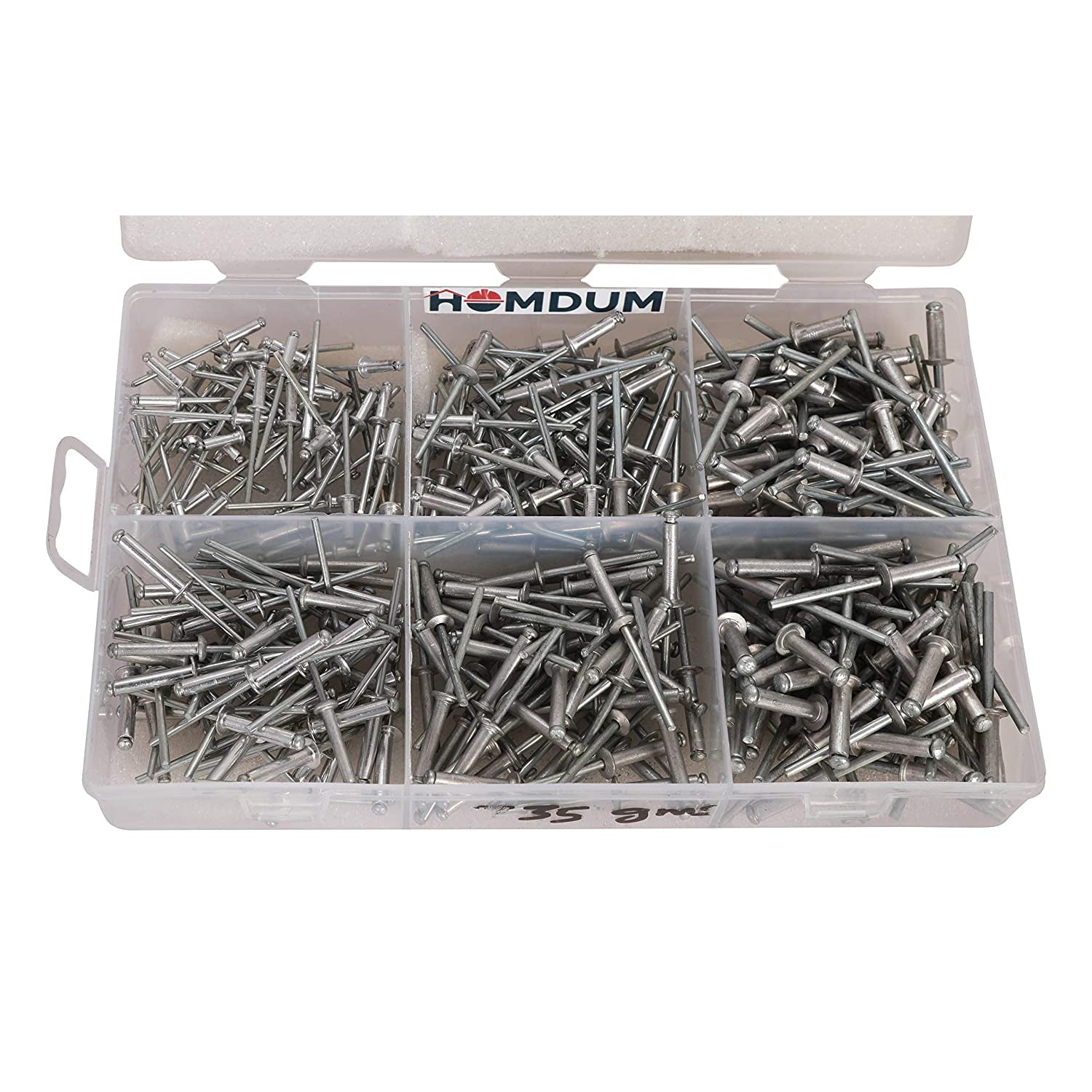 Homdum Aluminium Blind Rivet - Metal POP Rivets for Riveting Gun/Riveter Machine Assorted 6 Sizes Pack of 300 Pieces.