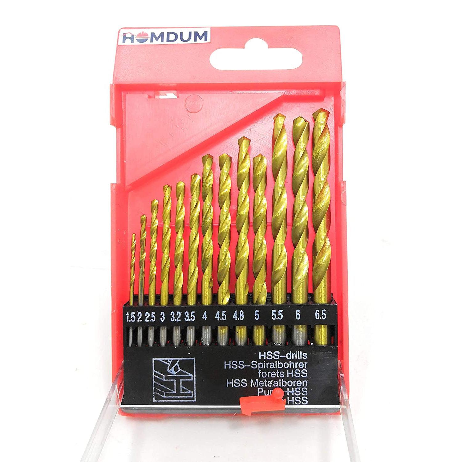 Homdum 13 Pcs Power Tools Drill Bits Steel Hex Shank Quick Change Cobalt Drill Bit Set Multi Bits 1.5-6.5mm