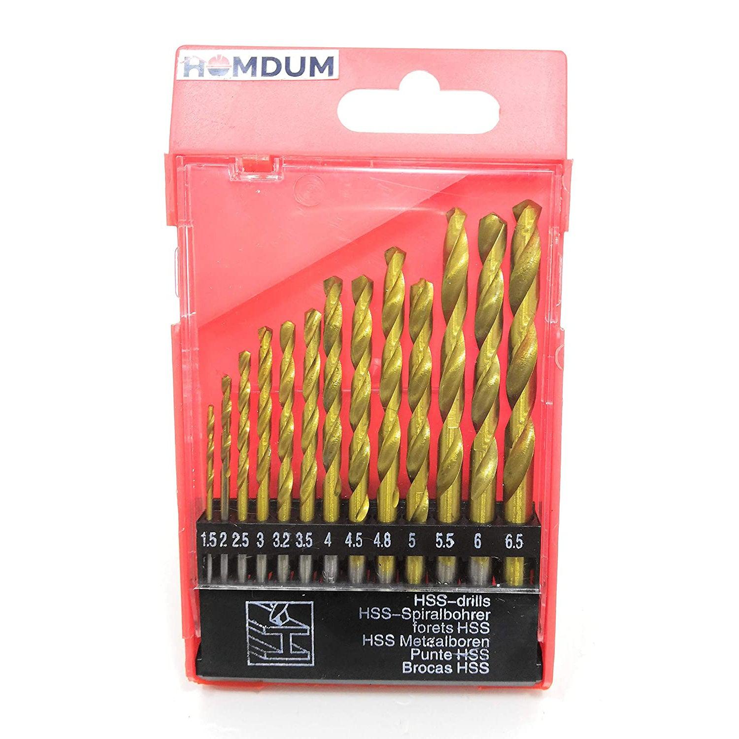 Homdum 13 Pcs Power Tools Drill Bits Steel Hex Shank Quick Change Cobalt Drill Bit Set Multi Bits 1.5-6.5mm