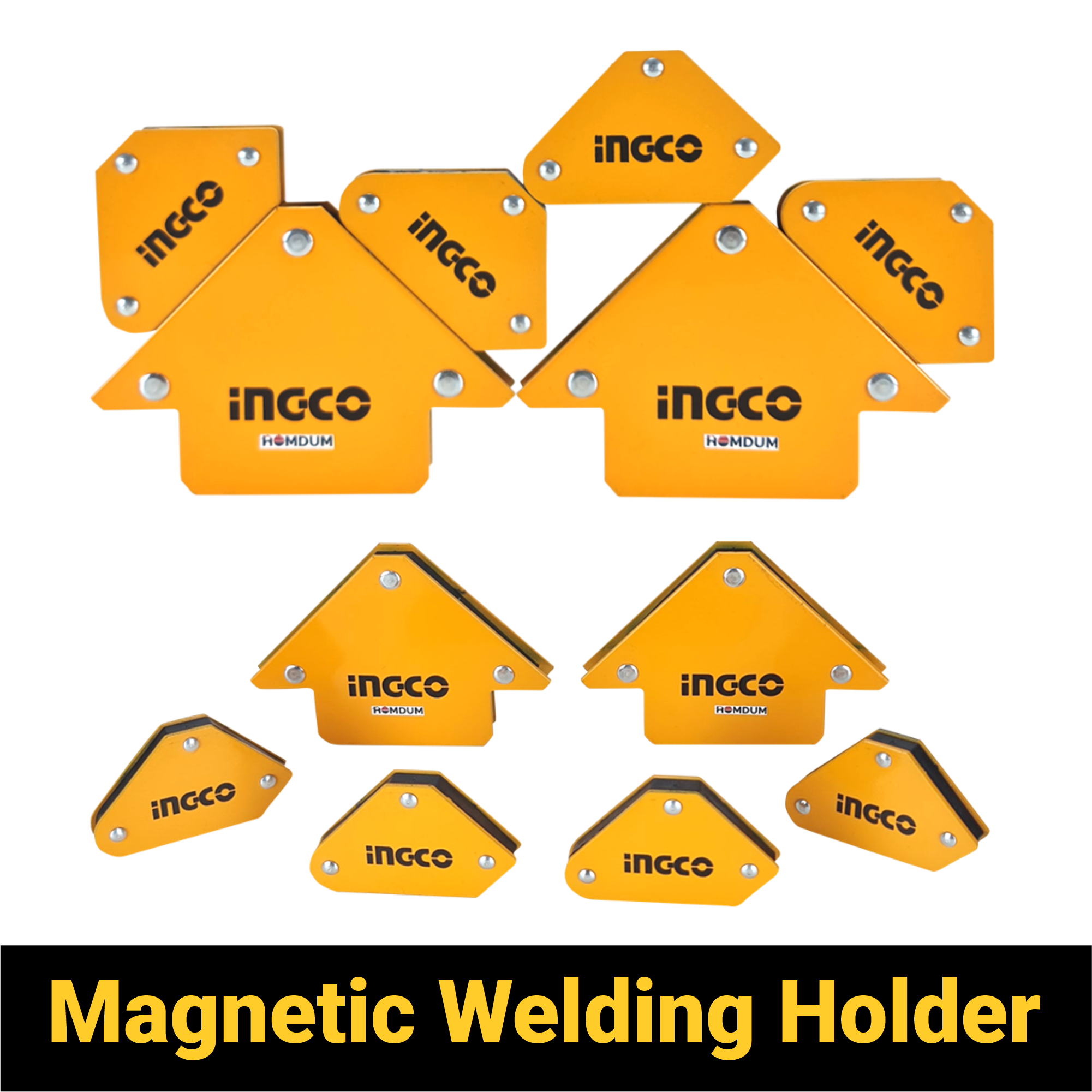 Homdum 6pc Multi Angle magnetic welding holder clamps set INGCO with 2 pc x 3 inch arrow type square and 4pc x Mini arrow square strong magnet pull for accurate alignment in fabrication works