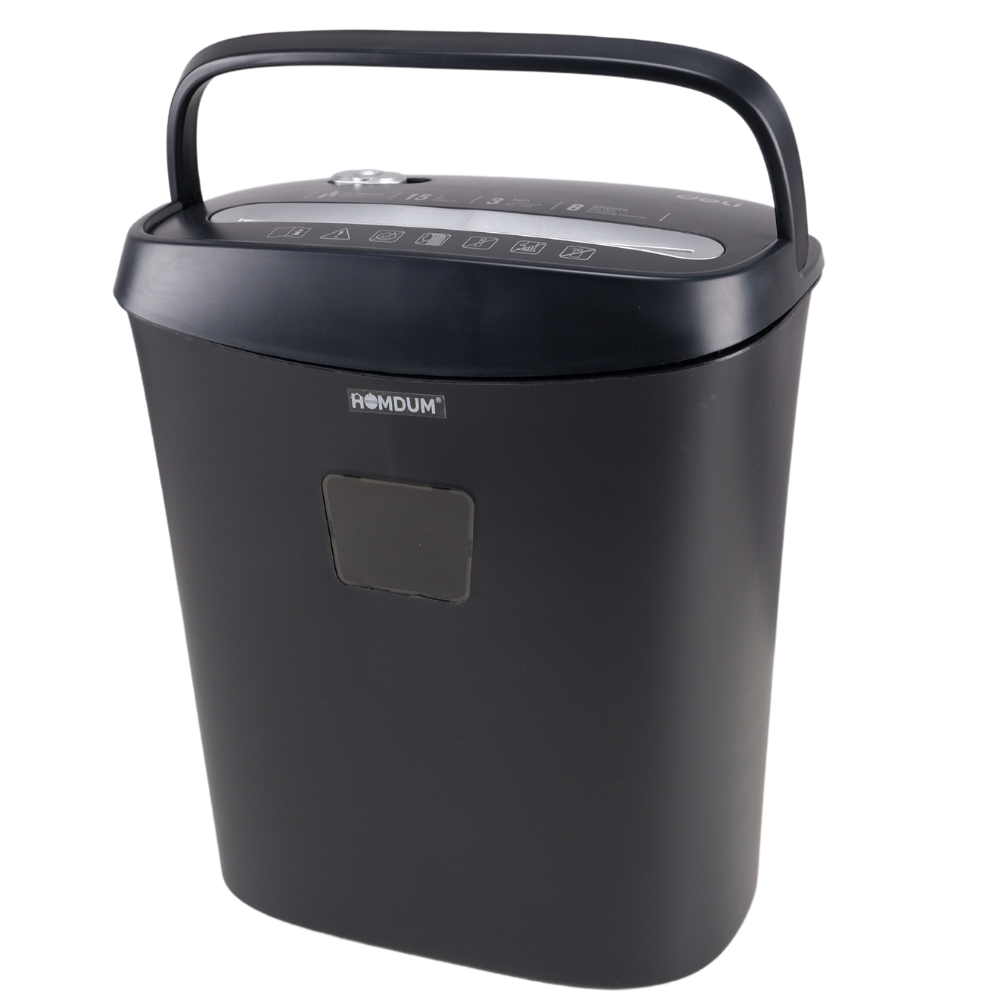 Homdum 8 sheet strip cut paper shredder Deli 15 Liter Waste Basket Capacity 3 min continuous run time with 5 x 38 strip cut size.