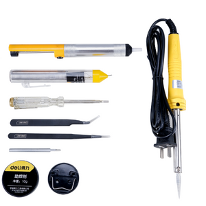 Homdum 9 Pc Soldering Iron Kit Deli 40 watt with Desoldering Pump soldering wire flux inside a handy storage bag