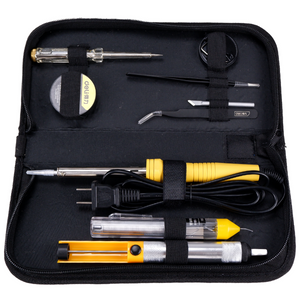 Homdum 9 Pc Soldering Iron Kit Deli 40 watt with Desoldering Pump soldering wire flux inside a handy storage bag