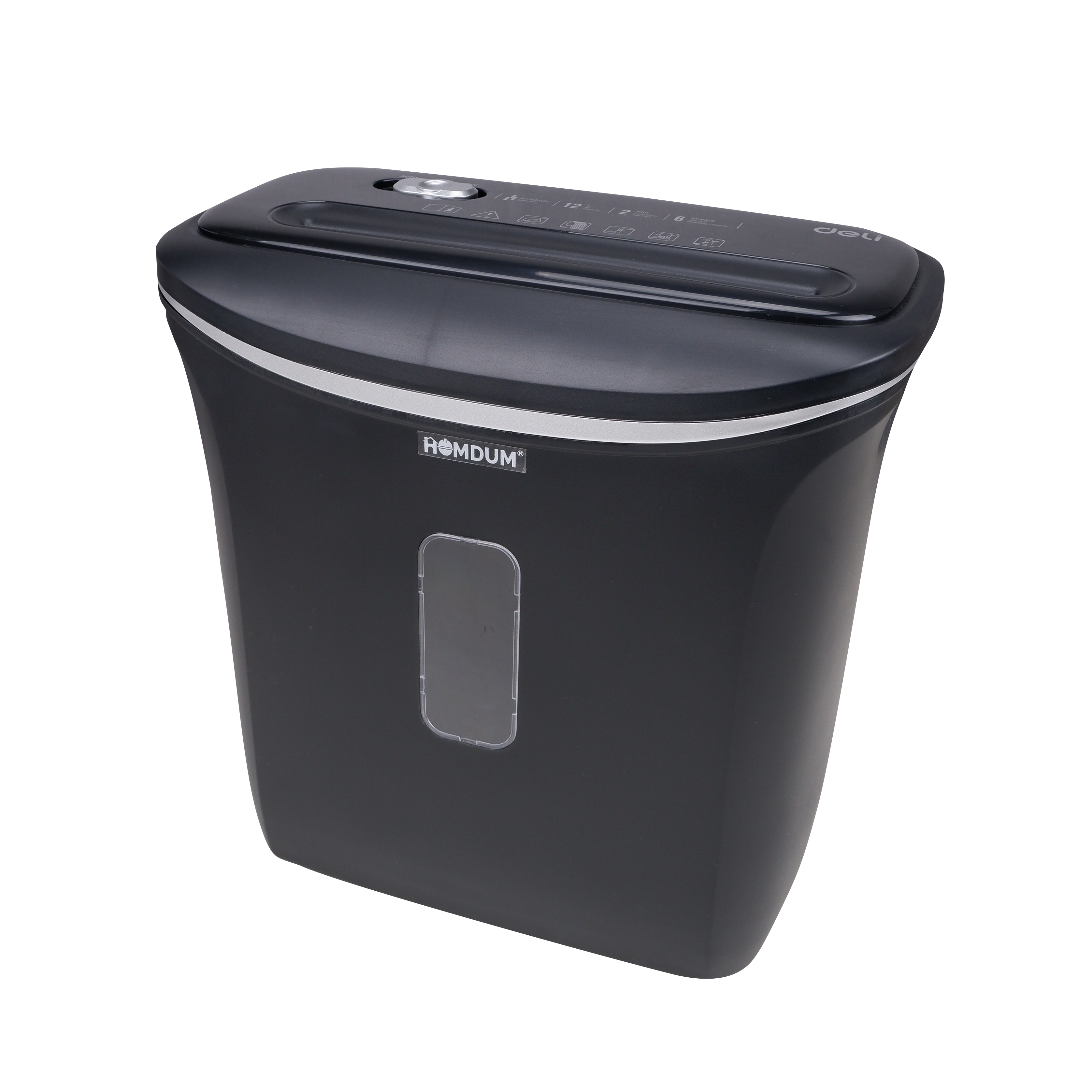 Homdum 6 sheet strip cut paper shredder Deli 12 Liter Waste Basket Capacity 2 min continuous run time with 4 x 30 strip cut size.