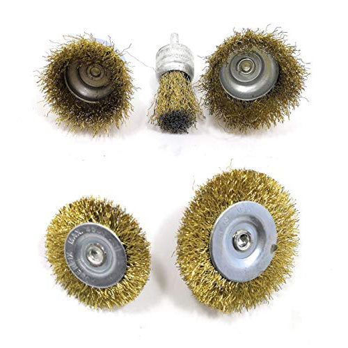 Homdum 5 Pcs Multipurpose Rotary Brass Wire Brush Kit Flat Cup Wire Wheel Brush Set with 1/4 Inch Drill Shank to Remove Paint, Dust, Dirt, Corrosion (for Rotary Tool)