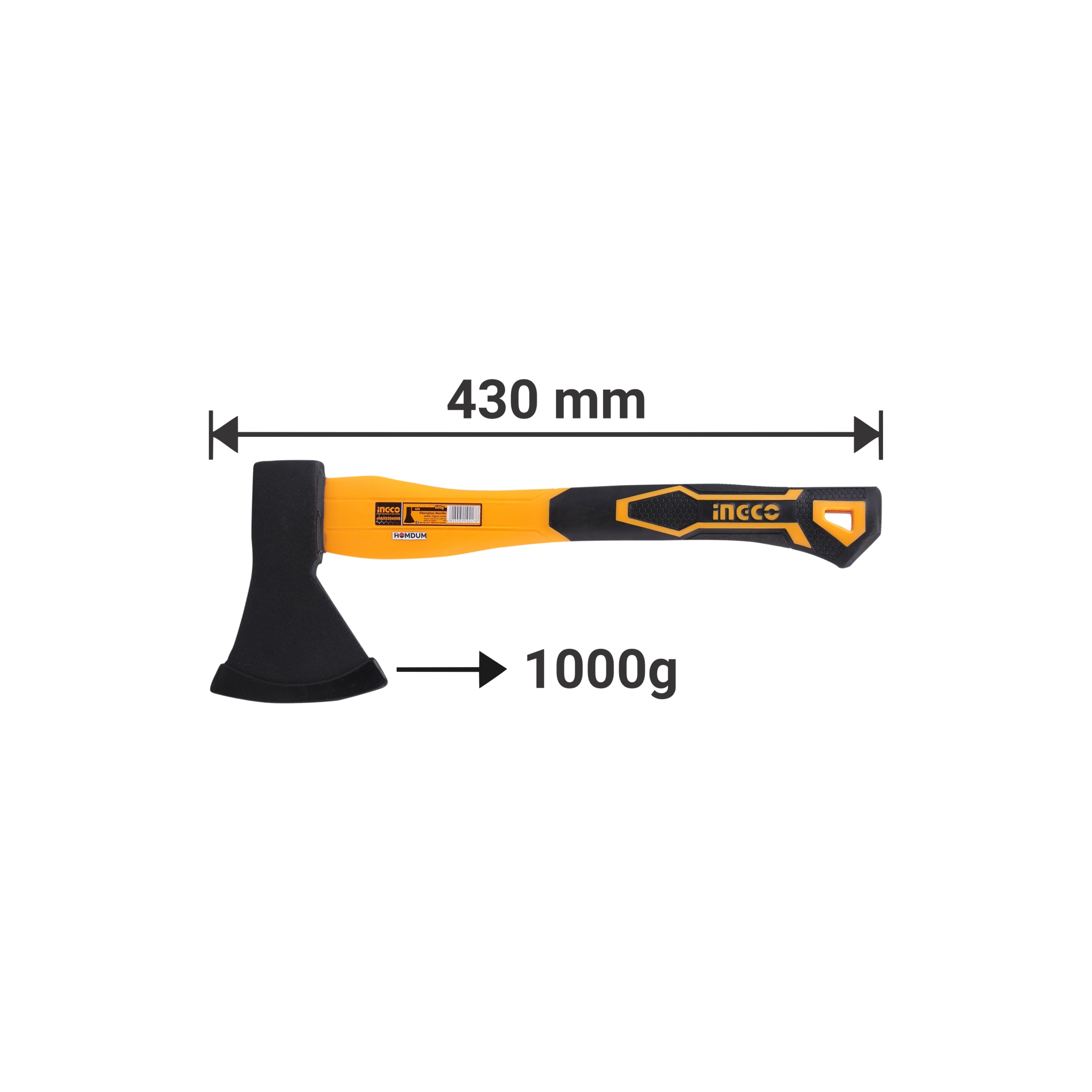 Ingco Camping Axe 1000g with 380 mm Fiberglass Rubberized Grip