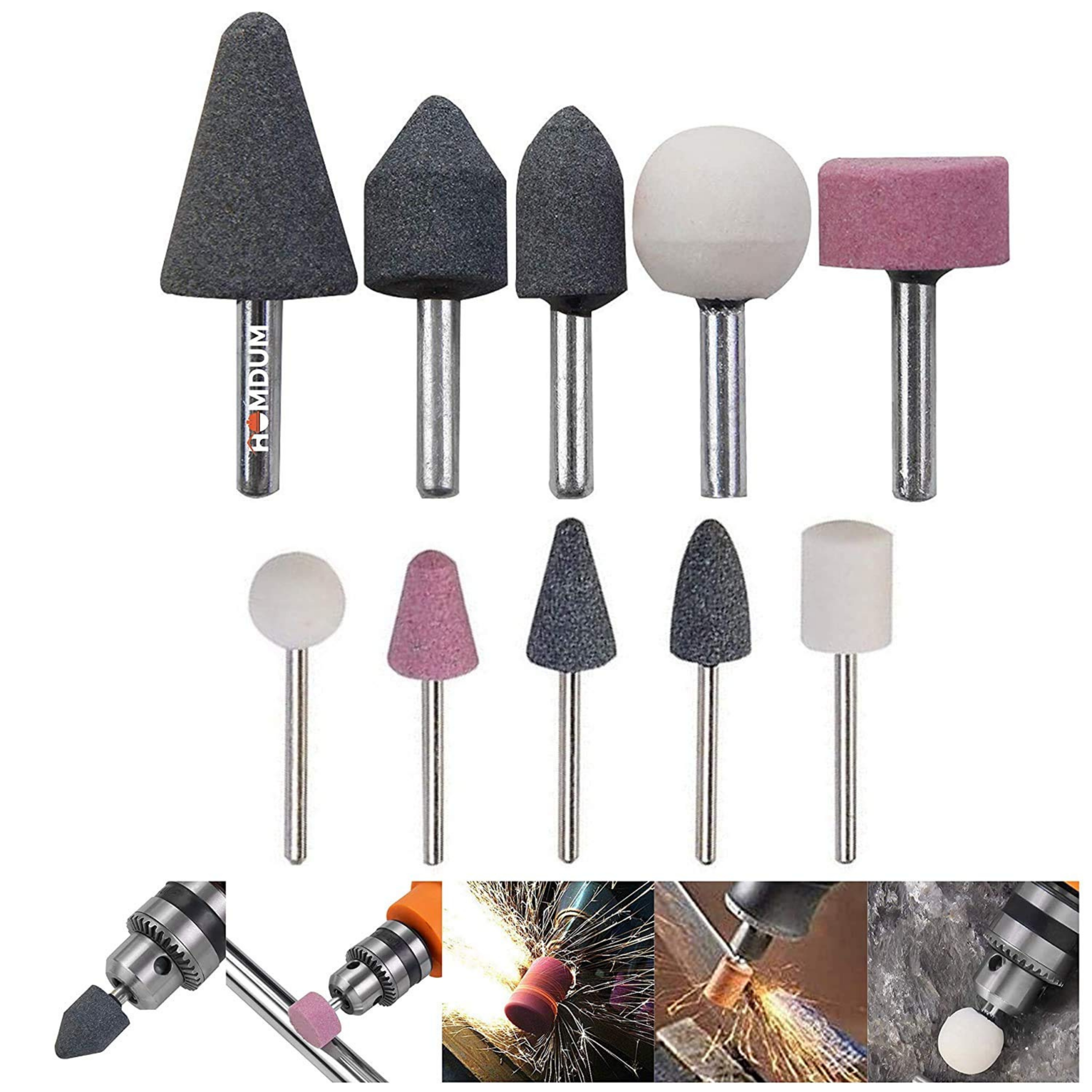 Homdum 10 Pcs Shank Abrasive Mounted Stone Grinding Wheel 