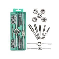 Homdum 12Pcs Tap and Die Set Metric Size M6 to M12 Tapping & Threading Tools with Adjustable Tap Wrench and Round Die Holder Threads on Bolts and Nuts Yellow/Green.