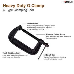 Homdum 2” inch Industrial Heavy Duty G Clamp C Type Clamping Tool for woodworking and DIY SetHeavy Duty G Clamp