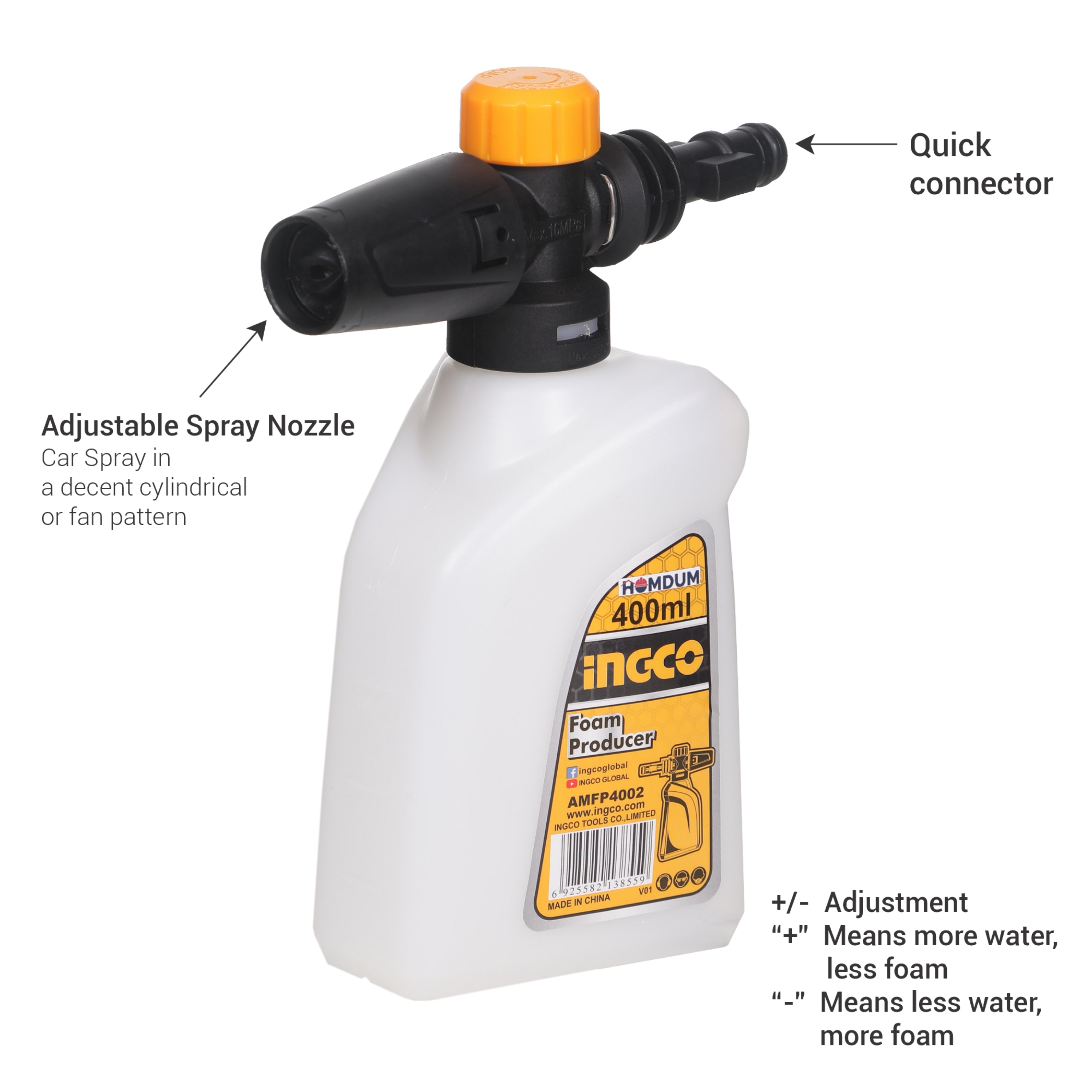 Ingco Car washer Snow Foam Lance Bottle Foam Producer 400 ml AutoCare Car shampoo Soap Dispenser.