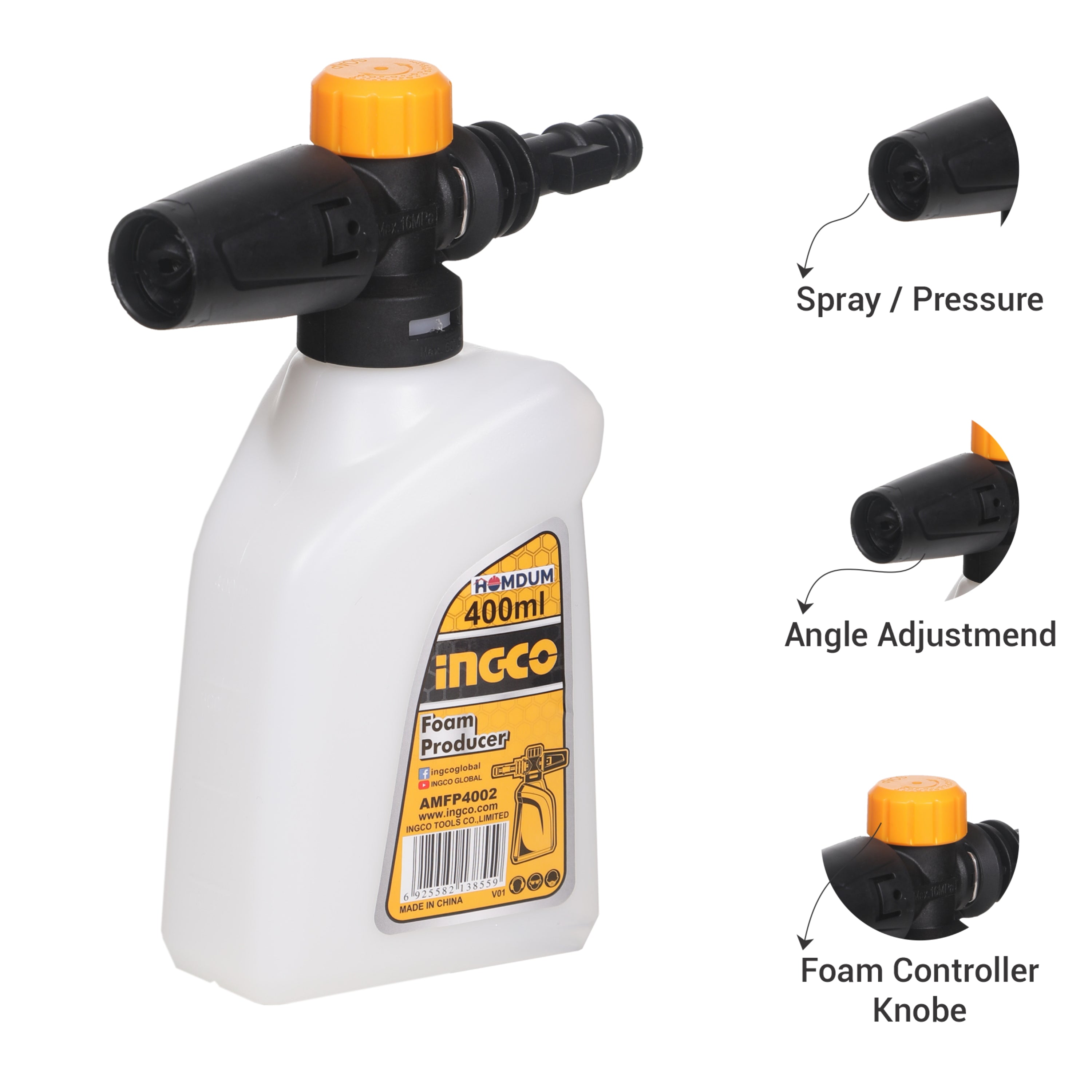 Ingco Car washer Snow Foam Lance Bottle Foam Producer 400 ml AutoCare Car shampoo Soap Dispenser.